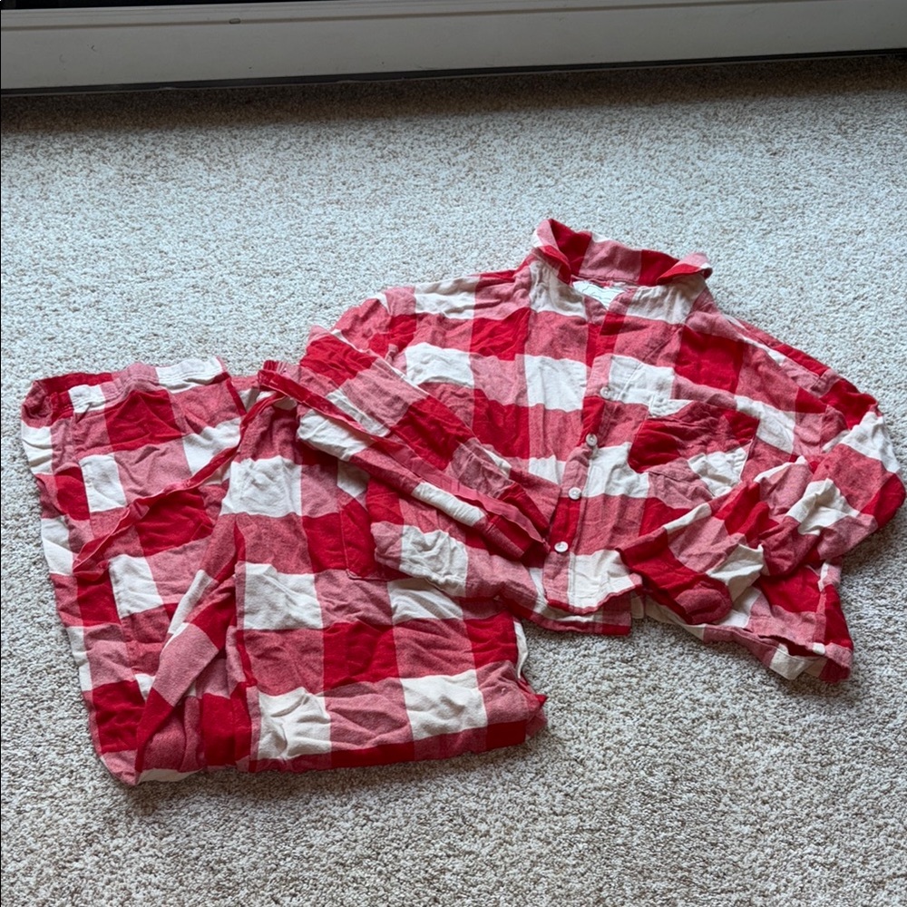 American Eagle Outfitters Red and White Gingham Pajama Set